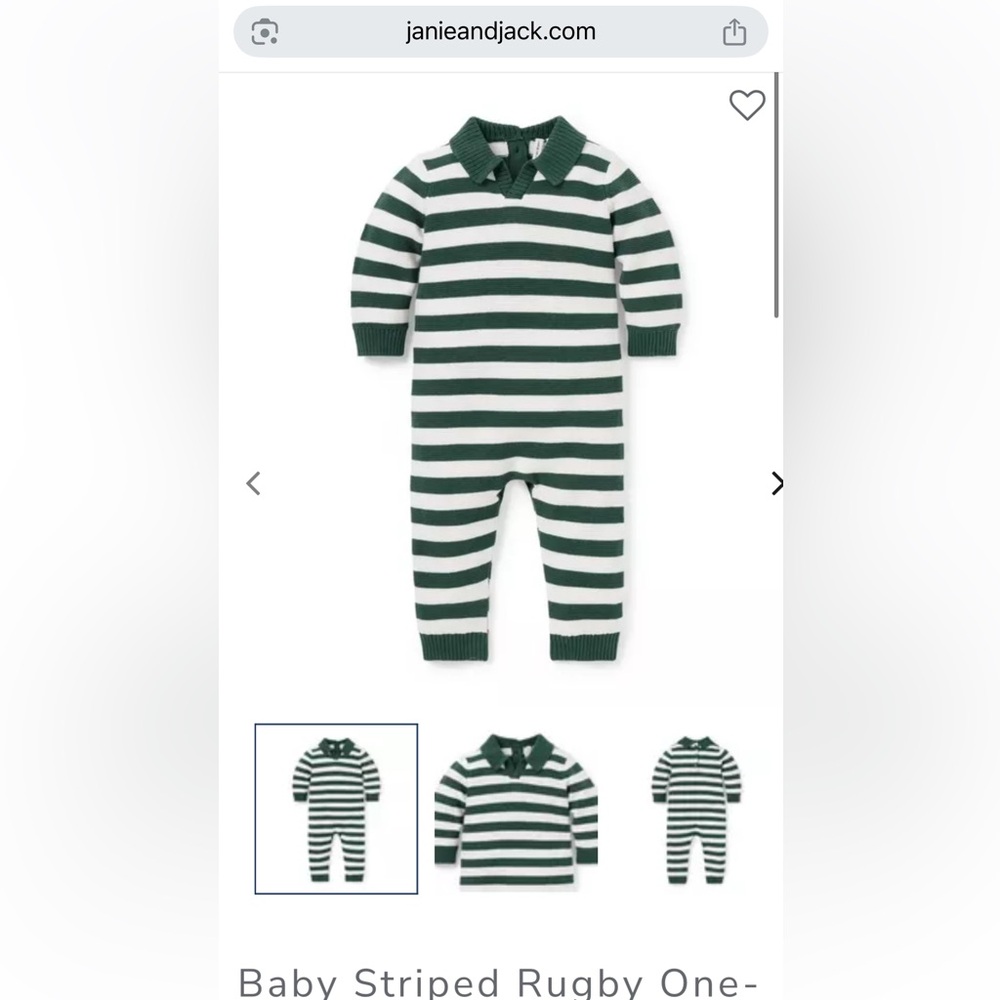 Janie and Jack Green and White Baby Striped Rugby One-Piece